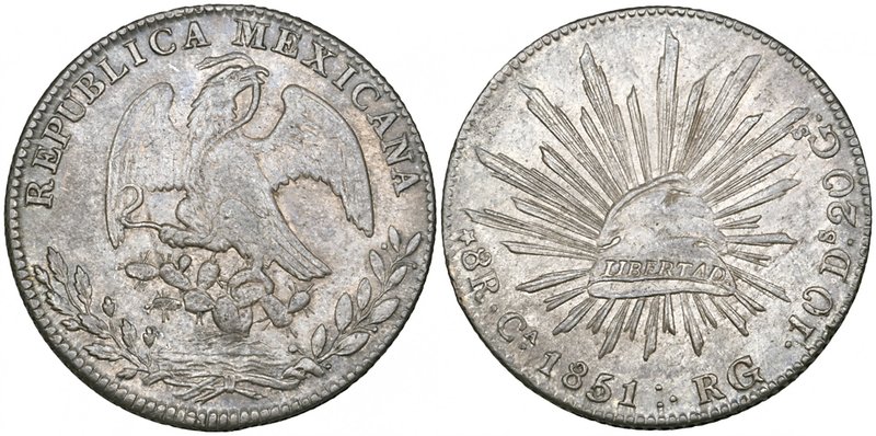 Republic, 8 reales, Chihuahua mint, 1851 RG, 5 of date over 4, 26.42g (DP-Ca22),...