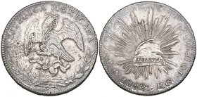 Republic, 8 reales, Chihuahua mint, 1852 RG, 5 of date over 4, 26.87g (DP-Ca23), some striking weakness and a few marks, extremely fine

Estimate: G...