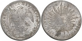 Republic, 8 reales, Culiacán mint, 1853 CE, with Sonora cap, variety with error legend reading republica mexigana (DP-Cn08c), weakly struck, very fine...