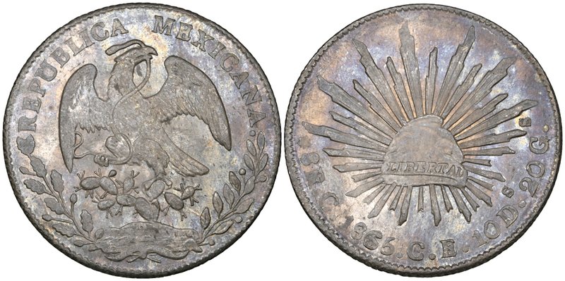 Republic, 8 reales, Culiacán mint, 1865 CE, variety with six-pointed star (DP-Cn...