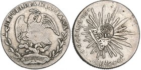 Republic / Philippines, 8 reales, Durango mint, 1828 RL (DP-Do05), with Manila countermark crowned Y.II. for Isabel II over Liberty cap (1834-37), abo...