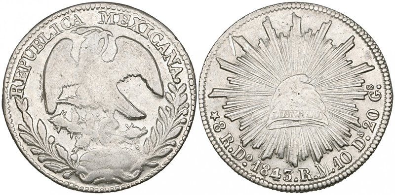 Republic, 8 reales (2), Durango mint, 1843/31 RM (DP-Do20a), crude, very weakly ...