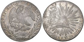 Republic, 8 reales, Durango mint, 1848/7 RM, with hidden initials bg on both sides (DP-Do25a), some surface pitting on reverse, otherwise good very fi...