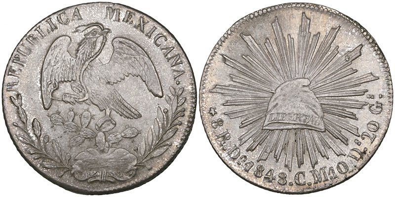 Republic, 8 reales, Durango mint, 1848 CM, normal date and assayer, y on eagle’s...