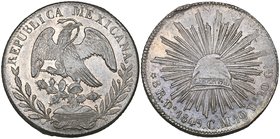 Republic, 8 reales, Durango mint, 1849 CM, y on eagle’s right leg and on reverse in rays at 7 o’clock (DP-Do27c), on a flan with a metal flaw at the r...