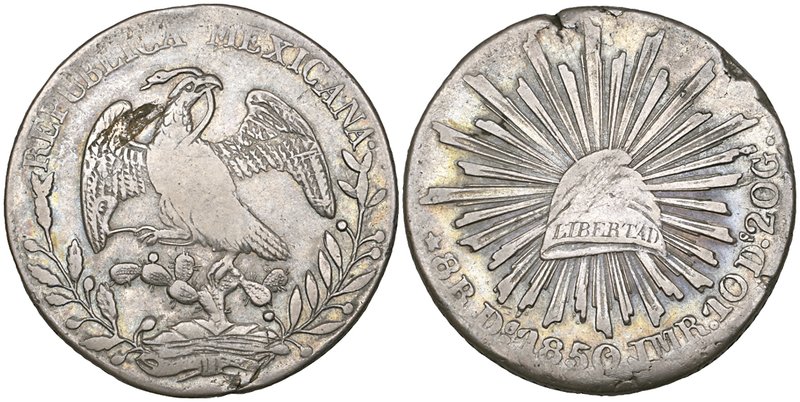 Republic, 8 reales, Durango mint, 1850 JMR, die style of 1849-50, variety with s...