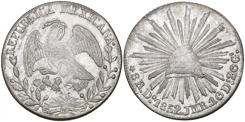 Republic, 8 reales, Durango mint, 1852 JMR (DP-Do31), also with eagle’s breast r...