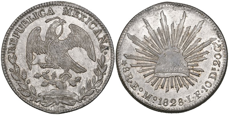 Republic, 8 reales, Estado de Mexico mint, 1828 LF (DP-EoMo01), very light adjus...