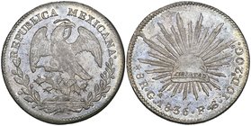 Republic, 8 reales, Guadalajara mint, 1836 FS (DP-Ga14b), a little softly struck and with light adjustment marks showing on cap, usual die flaws, mint...