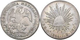 Republic, 8 reales, Guadalajara mint, 1845 JG, die style of 1845-70 (DP-Ga27b), good fine and rare

Estimate: GBP 300 - 400