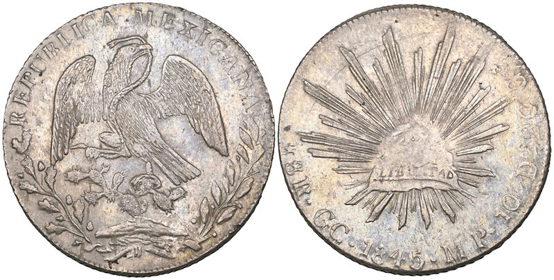 Republic, 8 reales, Guadalupe y Calvo mint, 1845 MP, first die style of 1845-46,...