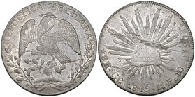 Republic, 8 reales, Guadalupe y Calvo mint, 1846 MP, first die style of 1845-46, with small cap and square-tailed eagle (DP-GC03a), heavy rim knock at...