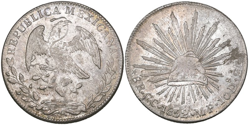 Republic, 8 reales, Guadalupe y Calvo mint, 1852 MP (DP-GC09), metal flaw at 3 o...