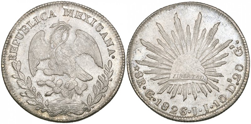 Republic, 8 reales, Guanajuato mint, 1826 JJ, small, straight J’s, die style of ...