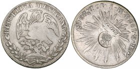 Republic / Philippines, 8 reales, Guanajuato mint, 1833 MJ, with straight J and one stop after date (DP-Go14b), countermarked on cap with circular cro...
