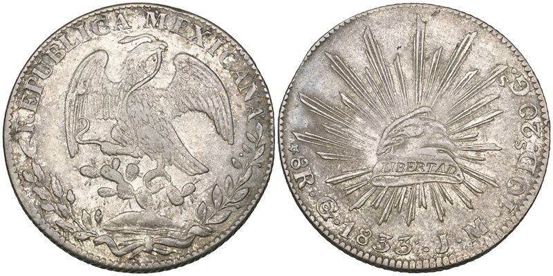 Republic, 8 reales, Guanajuato mint, 1833 JM (DP-Go15), good very fine to extrem...