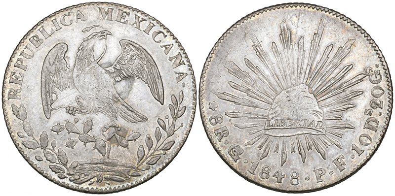 Republic, 8 reales, Guanajuato mint (6), 1848 PF, 1853/2 PF, 1853 PF, 1857 PF, 1...