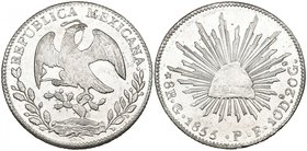 Republic, 8 reales, Guanajuato mint, 1855 PF, small letters in legend (DP-Go39), brilliant mint state, rare thus

Estimate: GBP 150 - 200