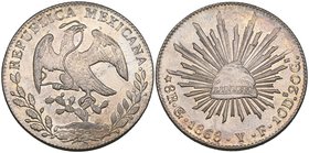 Republic, 8 reales, Guanajuato mint, 1868 YF, normal date (DP-Go50b), choice mint state, sharply struck and well toned. Selected from a large hoard di...