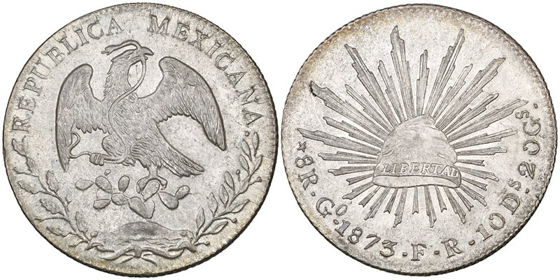 Republic, 8 reales, Guanajuato mint, 1873 FR (2 – both DP-Go53), both mint state...