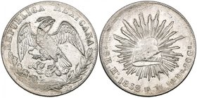 Republic, 8 reales, Hermosillo mint, 1862 FM, also with Sonora cap and eagle and with straight-grained edge (DP-Ho02a), softly struck at centre and le...