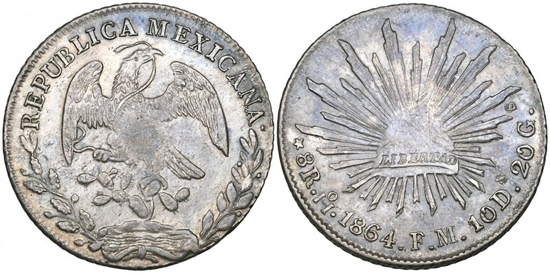 Republic, 8 reales, Hermosillo mint, 1864 FM, wide H in mintmark (DP-Ho04a), cen...