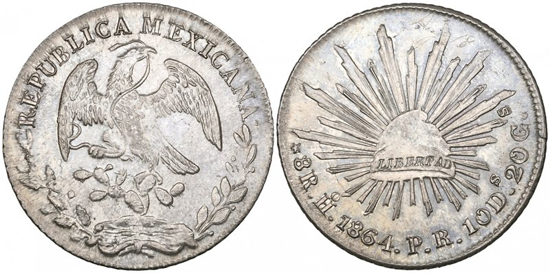 Republic, 8 reales, Hermosillo mint, 1864 PR, normal assayer with narrow H (DP-H...