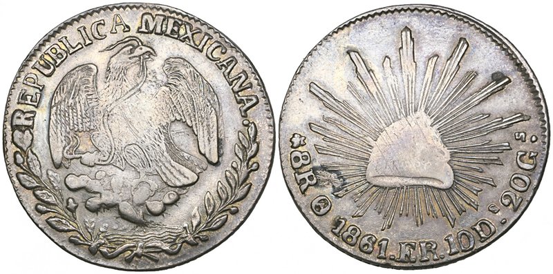 Republic, 8 reales, Oaxaca mint, mintmark Oa, 1861 FR (DP-Oa06), very fine for t...