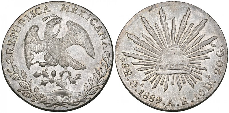 Republic, 8 reales, Oaxaca mint, 1889 AE (DP-Oa34), well struck, from clashed di...