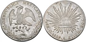 Republic, 8 reales, Oaxaca mint, 1889 AE (DP-Oa34), well struck, from clashed dies (as noted by Dunigan and Parker), good extremely fine

Estimate: ...
