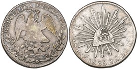 Republic / Philippines, 8 reales, San Luis Potosí mint, 1835 JS, denomination reads 8R (DP-Pi10a), countermarked on cap with circular crowned Y.II. ma...