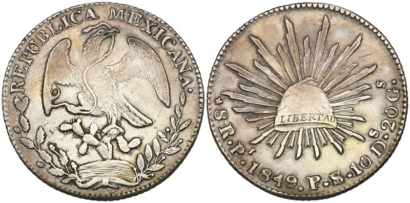 Republic, 8 reales, San Luis Potosí mint, 1849/8 PS/AM (DP-Pi27a), eagle’s breas...