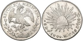 Republic, 8 reales, San Luis Potosí mint, 1849 MC (DP-Pi28), a few bagmarks, bright mint state, probably from and Durango hoard. Offered in a NGC hold...