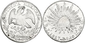 Republic, 8 reales, San Luis Potosí mint (2), both 1857 PS, die style of 1857-63 (DP-Pi37), cleaned but still retaining some hoard deposit, about extr...
