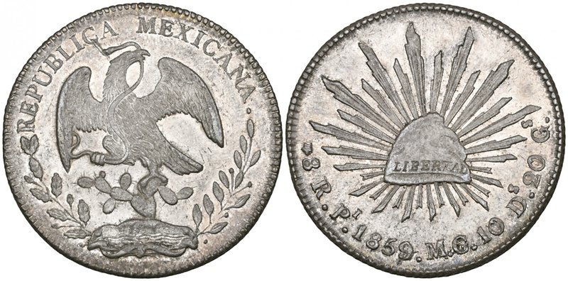 Republic, 8 reales, San Luis Potosí mint, 1859 MC/PS (DP-Pi40a), a few marks inc...
