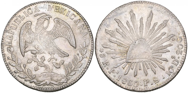 Republic, 8 reales, San Luis Potosí mint, 1860 PS/FE (DP-Pi45a), good very fine ...