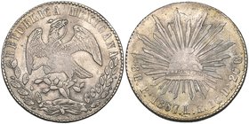 Republic, 8 reales, San Luis Potosí mint, 1867 LR (DP-Pi53), eagle’s breast softly struck, good very fine, rare thus

Estimate: GBP 300 - 400