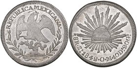 Republic, 8 reales, Zacatecas mint, 1842 OM, die style of 1842-45, coinage axis (DP-Zs22b), well struck for the issue, minor bagmarks but mint state w...