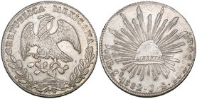 Republic, 8 reales, Zacatecas mint, 1882 JS, Guanajuato die style of 1873-86, with full J (DP-Zs67c), extremely fine, a rare variety

Estimate: GBP ...