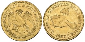 Republic, 1 escudo, Culiacán mint, 1857/1 CE, Sonora eagle, centre weakly struck, extremely fine

Estimate: GBP 140 - 160