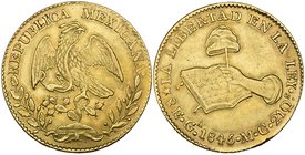 Republic, 8 escudos, Guadalajara mint, 1845 MC, minor edge bruise at 1 o’clock on reverse, extremely fine and lightly toned, rare

Estimate: GBP 300...