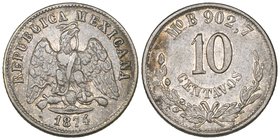 Decimal Coinage, 10 centavos (5), all Mexico City mint, 1874 B, 1878 M, 1883/2 M (2 – one with pronounced die flaws), 1896 B, extremely fine to mint s...