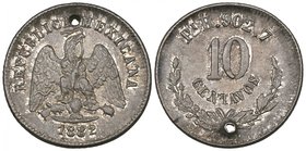 Decimal Coinage, 10 centavos, San Luis Potosí mint, 1882 H, 2.76g, punch-pierced above eagle, otherwise extremely fine and very rare

Estimate: GBP ...