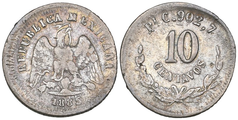 Decimal Coinage, 10 centavos, San Luis Potosí mint, 1885 C, 2.64g, fine and very...