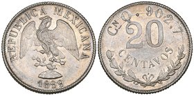 Decimal Coinage, 20 centavos, Culiacán mint, 1899 Q, tiny rim nick, extremely fine, rare. Ex Superior auction, June 1979.

Estimate: GBP 80 - 120