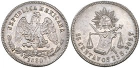 Decimal Coinage, 25 centavos (2), Zacatecas mint, 1880 S, a variety without thorns on cactus, good very fine and 1886 Z, adjustment marks and with par...