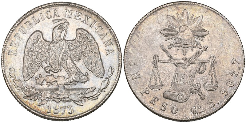 Decimal Coinage, pesos (3), comprising Guanajuato mint (2), both 1873 S, one a v...