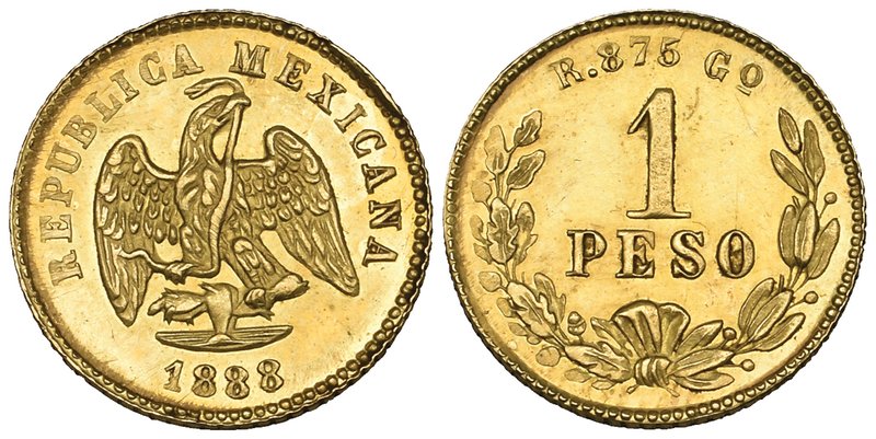 Decimal Coinage, gold peso, Guanajuato mint, 1888 R, minimal traces of handling,...