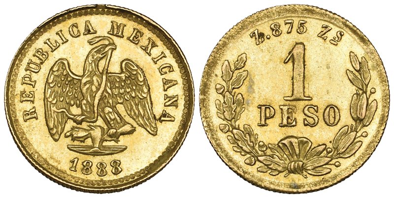 Decimal Coinage, gold 1 peso, Zacatecas mint, 1888 Z, mint state, very rare [280...
