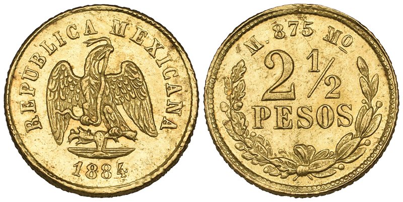 Decimal Coinage, 2½ pesos, Mexico City mint, 1884 M, with traces of mounting, ot...